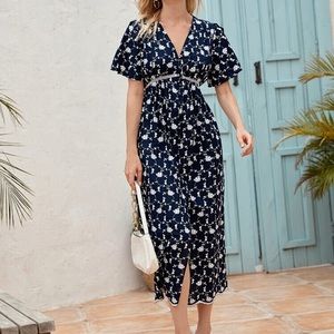 NWT Zara embroidered navy dress